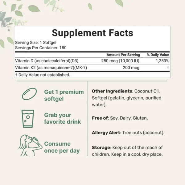 Micro Ingredients Vitamin D3 K2 Supplement Softgels - Image 4